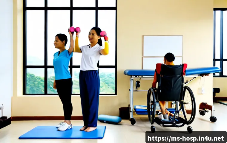 척추교정술과 물리치료 비교 - Photorealistic split-scene comparison in a clean modern Malaysian rehabilitation clinic: on the left...